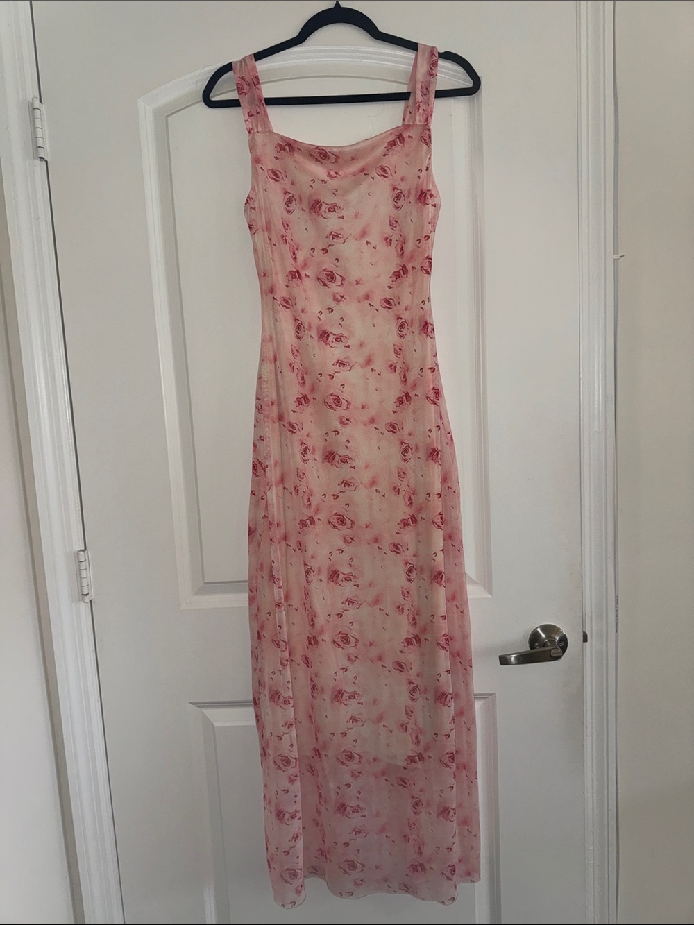 SHEIN Pink Floral Cowl Neck Midi Slip Dress